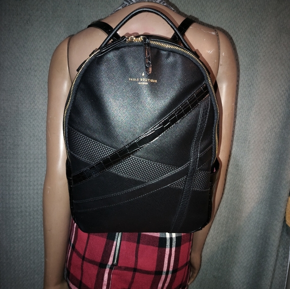 Pauls Boutique London Faux Leather Backpack Black Gold Toned Hardware - Picture 1 of 16